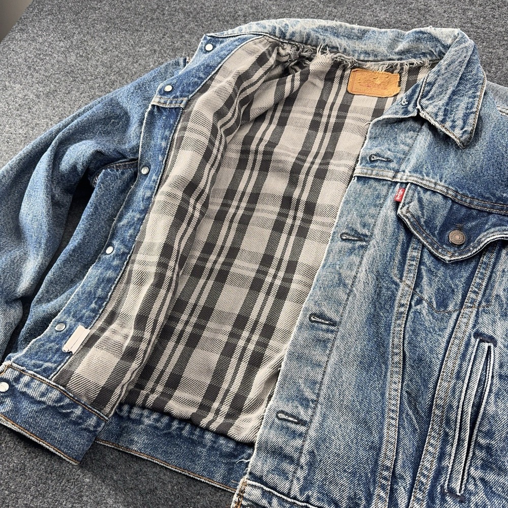 Levi Strauss Denim Jean Jacket Men's Buffalo Lined Gray Black XL 70411-9354 90s - Picture 3 of 16